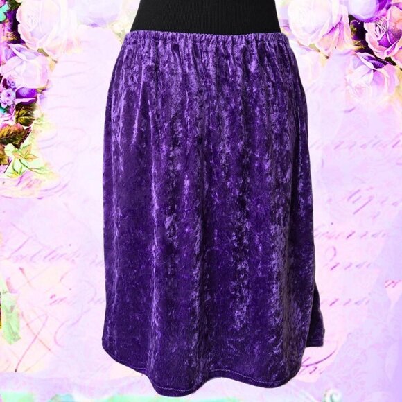 Boho Purple Velvet A-Line Skirt Vintage-Style Midi Length Purple Skirt - Picture 6 of 8